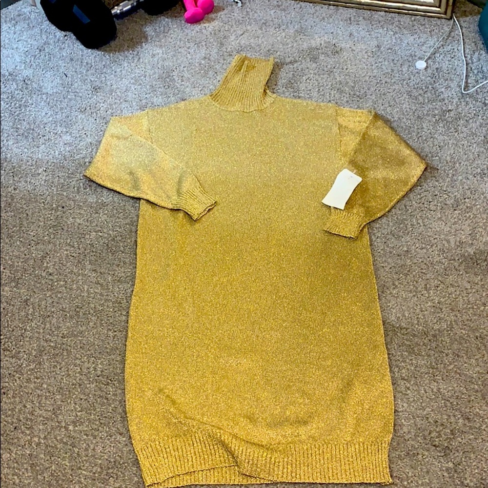 Long sleeve turtle neck metallic dress